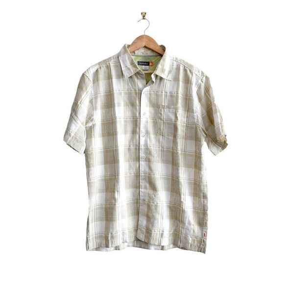 Quiksilver Men's Button Down Camp Shirt Casual Short Sleeve Green Plaid Medium - Picture 1 of 9
